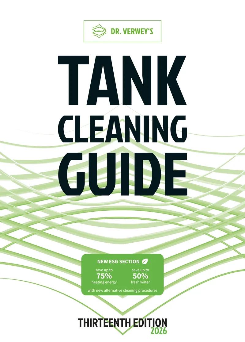 Cover of DR. VERWEY'S TANK CLEANING GUIDE, thirteenth edition 2026, with the new ESG section